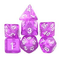 Thumbnail for Clear Purple Acrylic - 7pcs RPG Full Dice Set White Stack