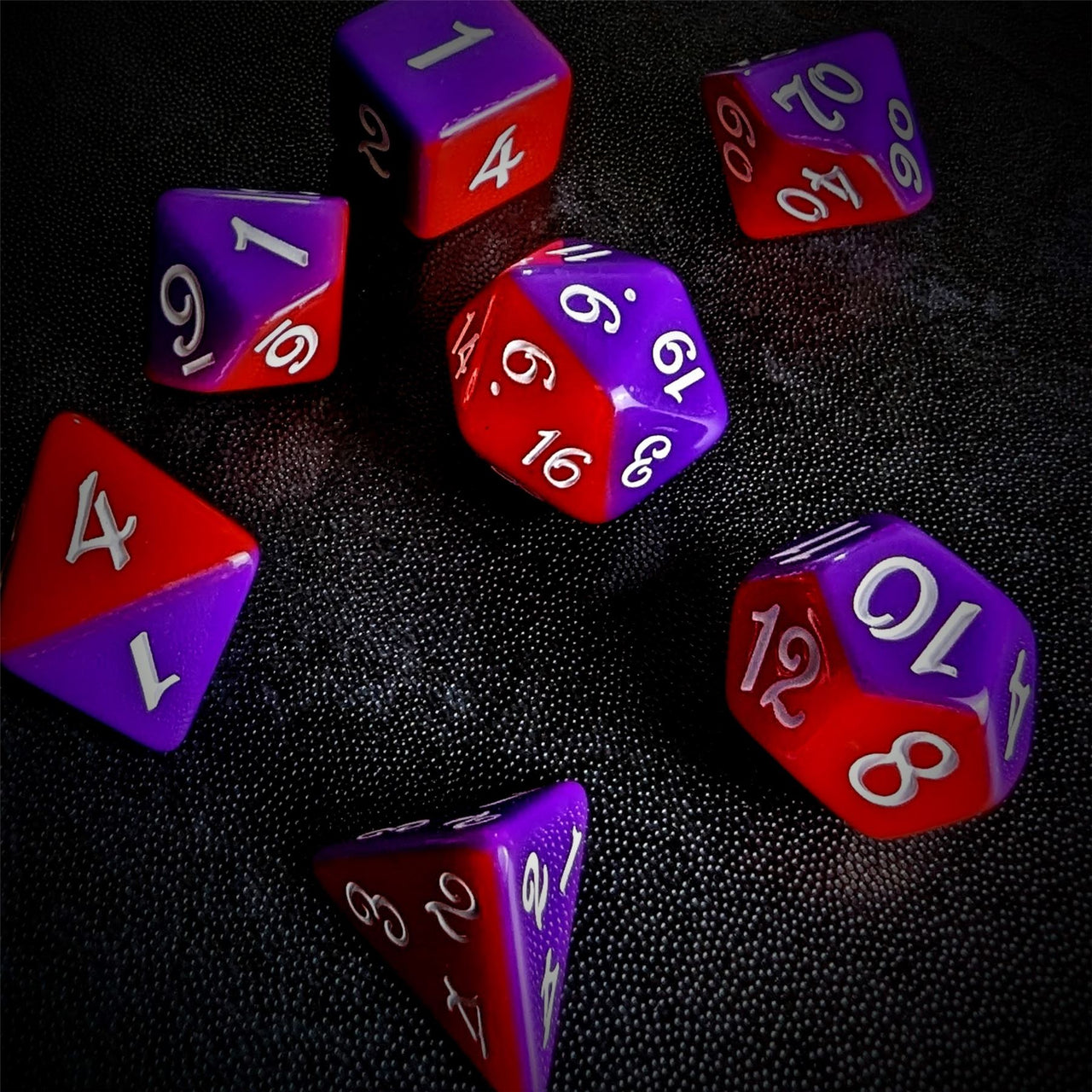 Blend of Red & Purple Acrylic - 7pcs RPG Full Dice Set Scatter