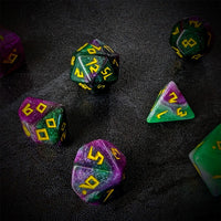 Thumbnail for Glitter in Purple & Green Acrylic - 7pcs RPG Full Dice Set Scatter