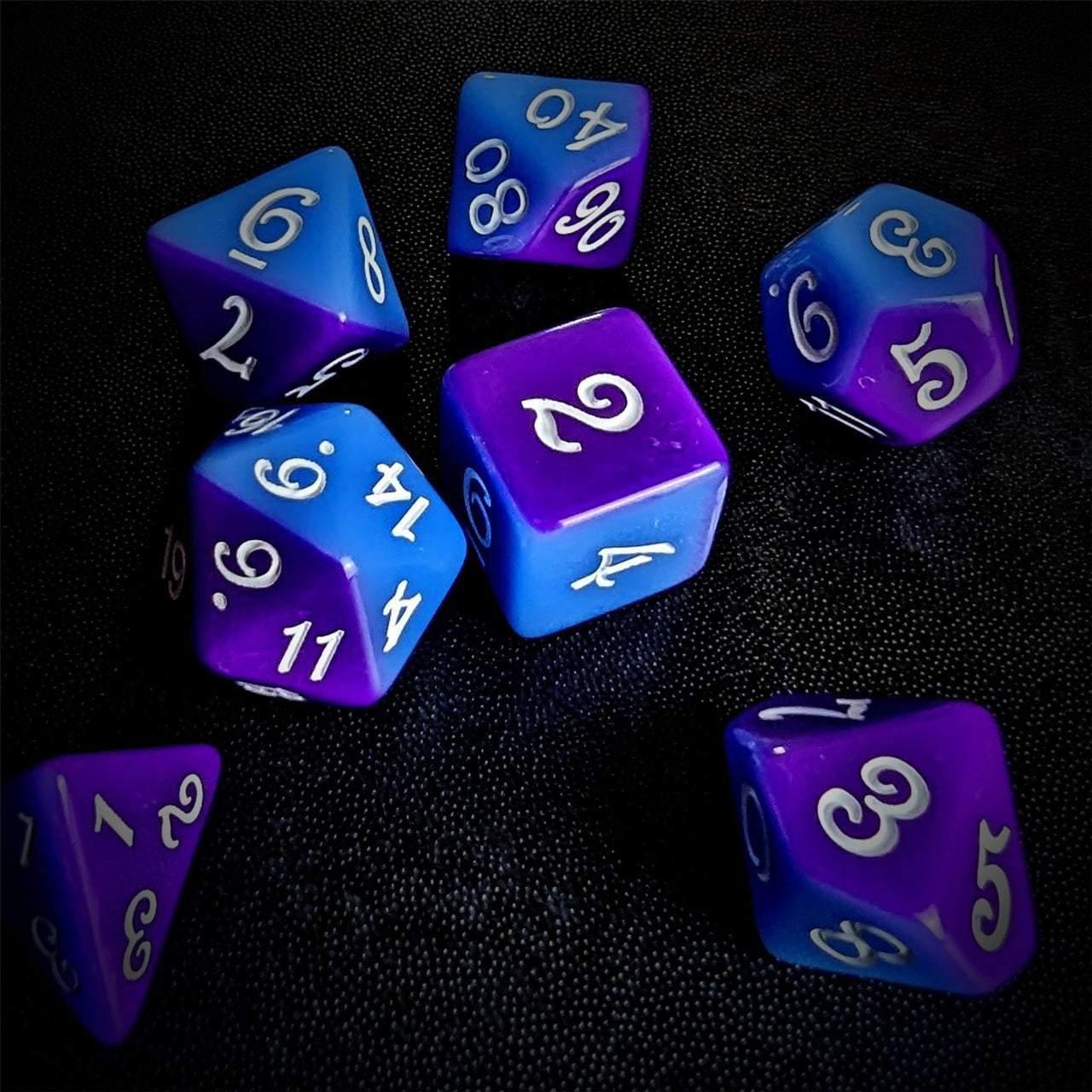 Blend of Blue & Purple Acrylic - 7pcs RPG Full Dice Set Scatter