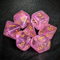 Thumbnail for Glitter in Clear Pink Acrylic - 7pcs RPG Full Dice Set Top