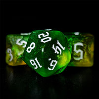 Thumbnail for Glitter in Green & Yellow Acrylic - 7pcs RPG Full Dice Set Close