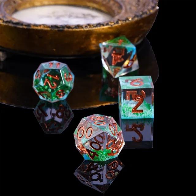 Moss in Layered Blue & Clear Sharp Resin - 7pcs RPG Dice Set