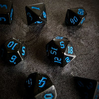 Thumbnail for Blue on Solid Black Acrylic - 7pcs RPG Full Dice Set Scatter