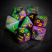 Thumbnail for Glitter in Purple & Green Acrylic - 7pcs RPG Full Dice Set Top