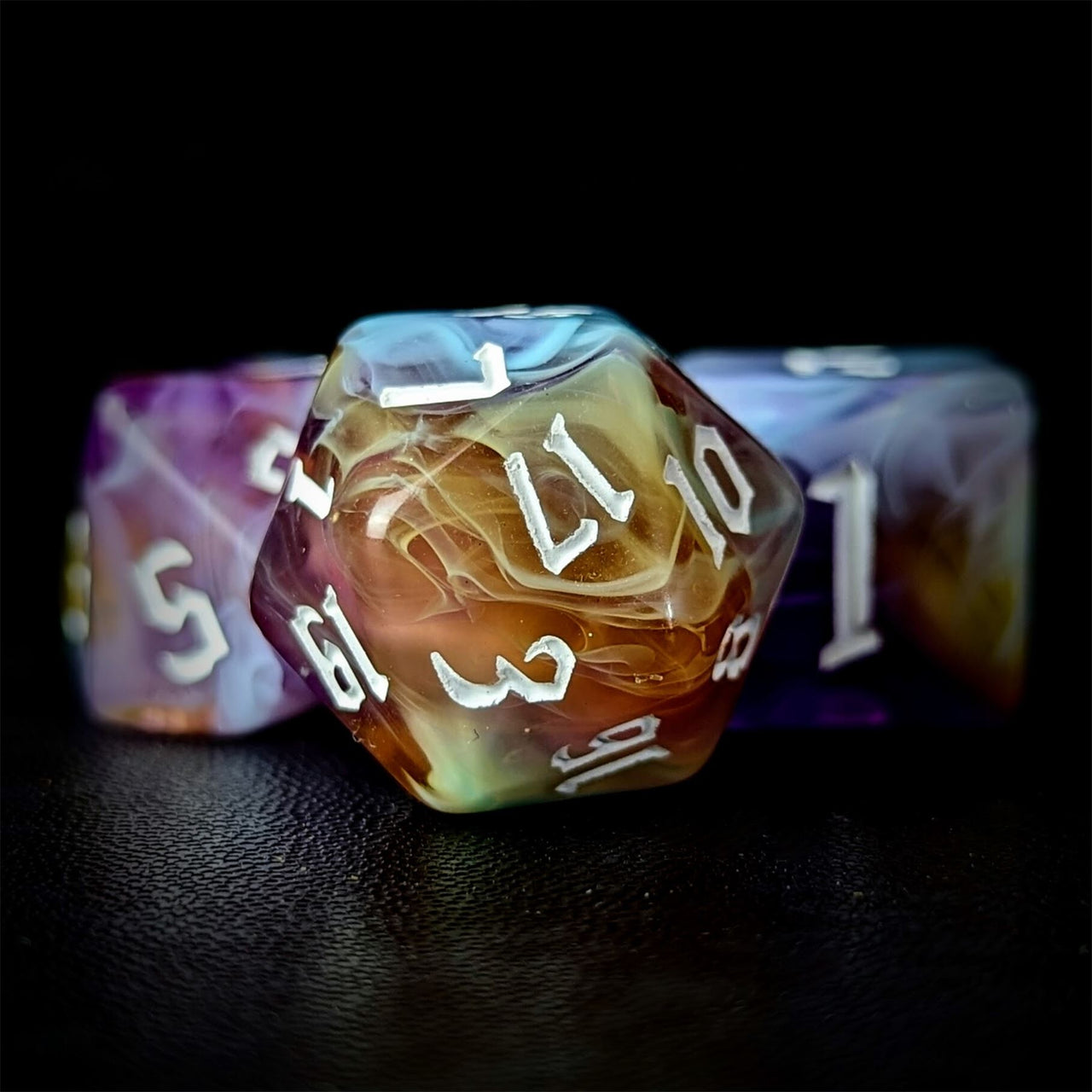 Blend of Sky Blue & Purple Acrylic - 7pcs RPG Full Dice Set Close