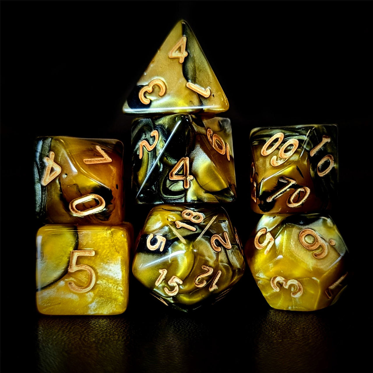 Blend of Black & Gold Acrylic - 7pcs RPG Full Dice Set Dark Stack