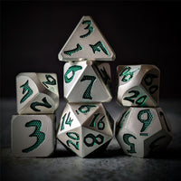 Thumbnail for Green Font in Silver Metal - 7pcs RPG Dice Set