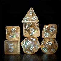 Thumbnail for Glitter in Clear Orange Acrylic - 7pcs RPG Full Dice Set Dark Stack