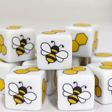 16mm White Bee Acrylic  - 6pcs D6 RPG Dice Set