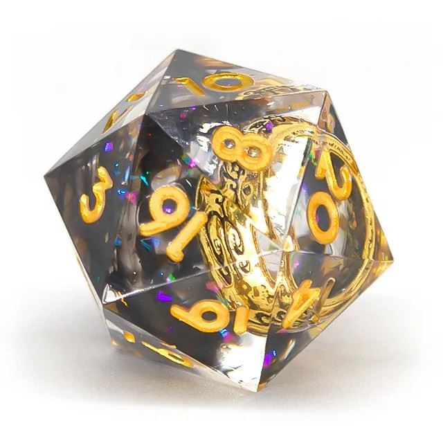 Gold Ring in Black & Clear Filled Sharp Resin - 7pcs RPG Dice Set