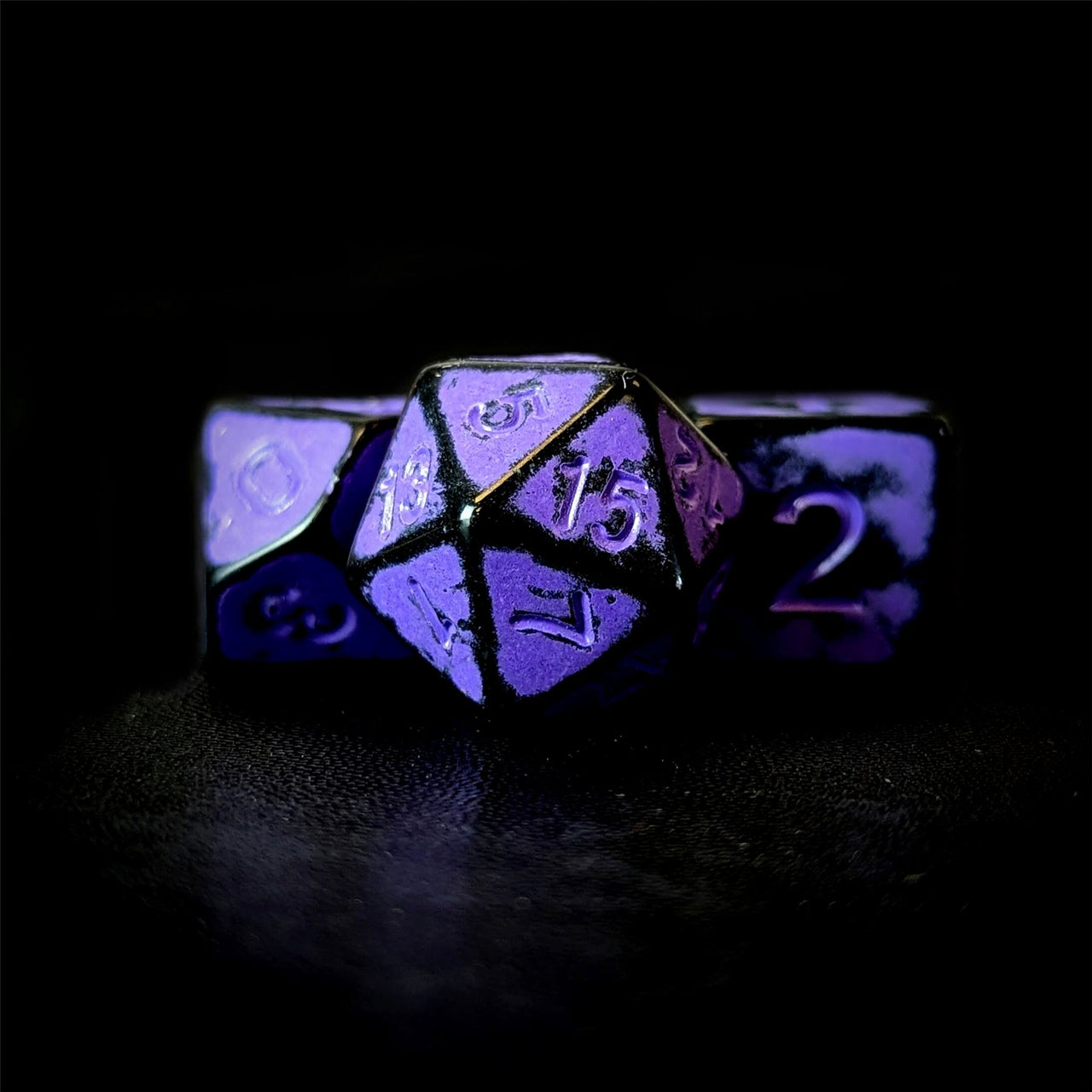 Washed Lilac on Black Acrylic - 7pcs RPG Full Dice Set Close