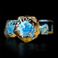 Thumbnail for Blue Mashroom in Clear & Brown Resin - 7pcs RPG Full Dice Set