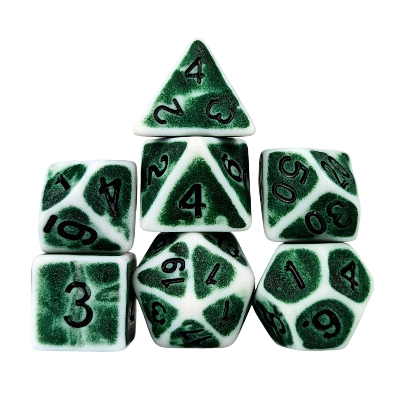 Washed Green on White Acrylic - 7pcs RPG Full Dice Set White Stack