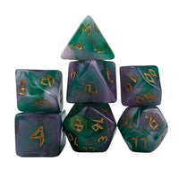 Thumbnail for Glitter in Green & Purple Acrylic - 7pcs RPG Full Dice Set White Stack