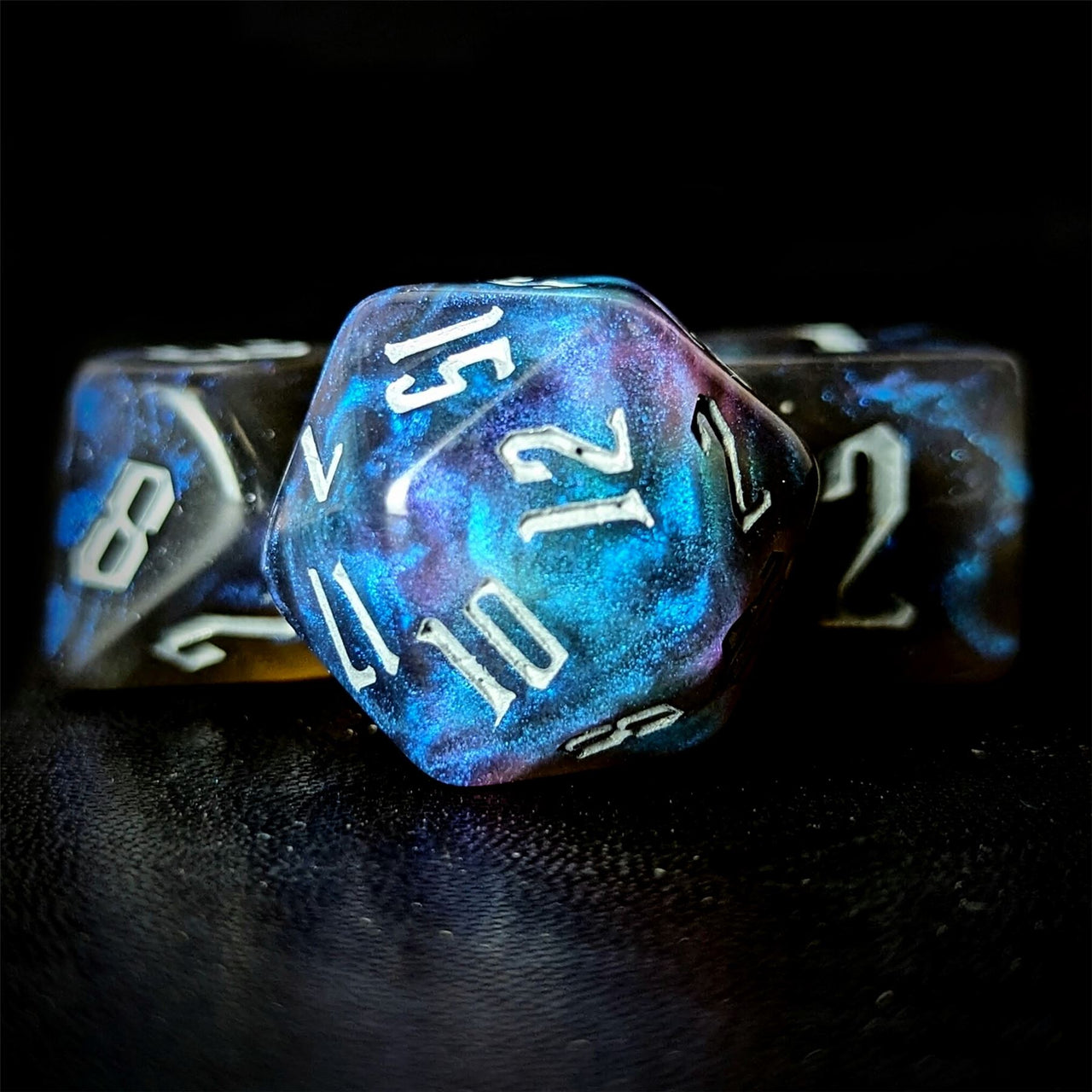Glitter in Black & Blue Acrylic - 7pcs RPG Full Dice Set