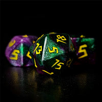 Thumbnail for Glitter in Purple & Green Acrylic - 7pcs RPG Full Dice Set Close