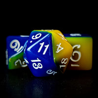 Thumbnail for Blend of Yellow & Blue Acrylic - 7pcs RPG Full Dice Set Close