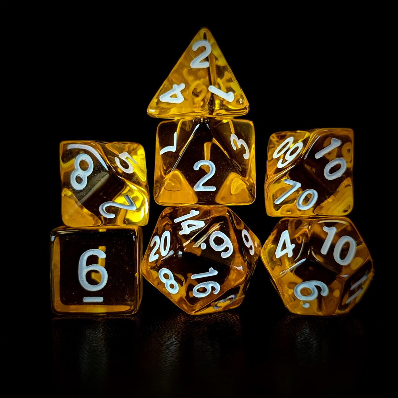 Clear Yellow Acrylic - 7pcs RPG Full Dice Set Dark Stack