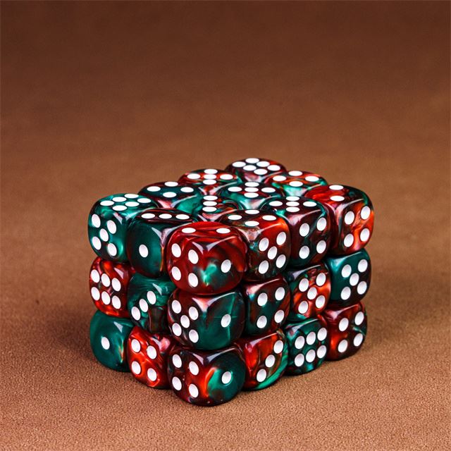 12mm Red & Green Acrylic - 10pcs D6 RPG Dice Set