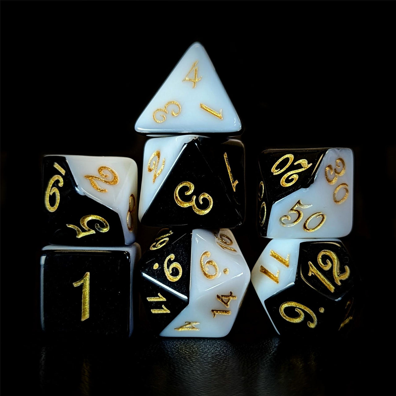 Blend of Black & White Acrylic - 7pcs RPG Full Dice Set Dark Stack