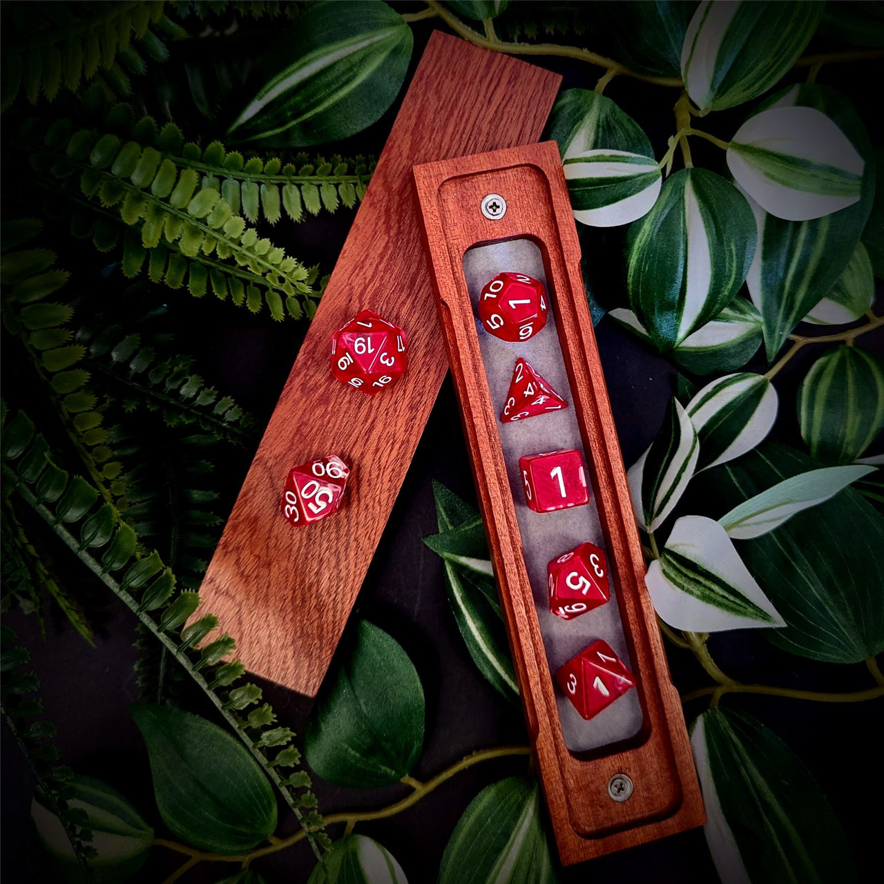 Red Swirl in Clear Resin - 7pcs RPG Full Dice Set