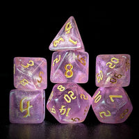 Thumbnail for Glitter in Clear Pink Acrylic - 7pcs RPG Full Dice Set Dark Stack
