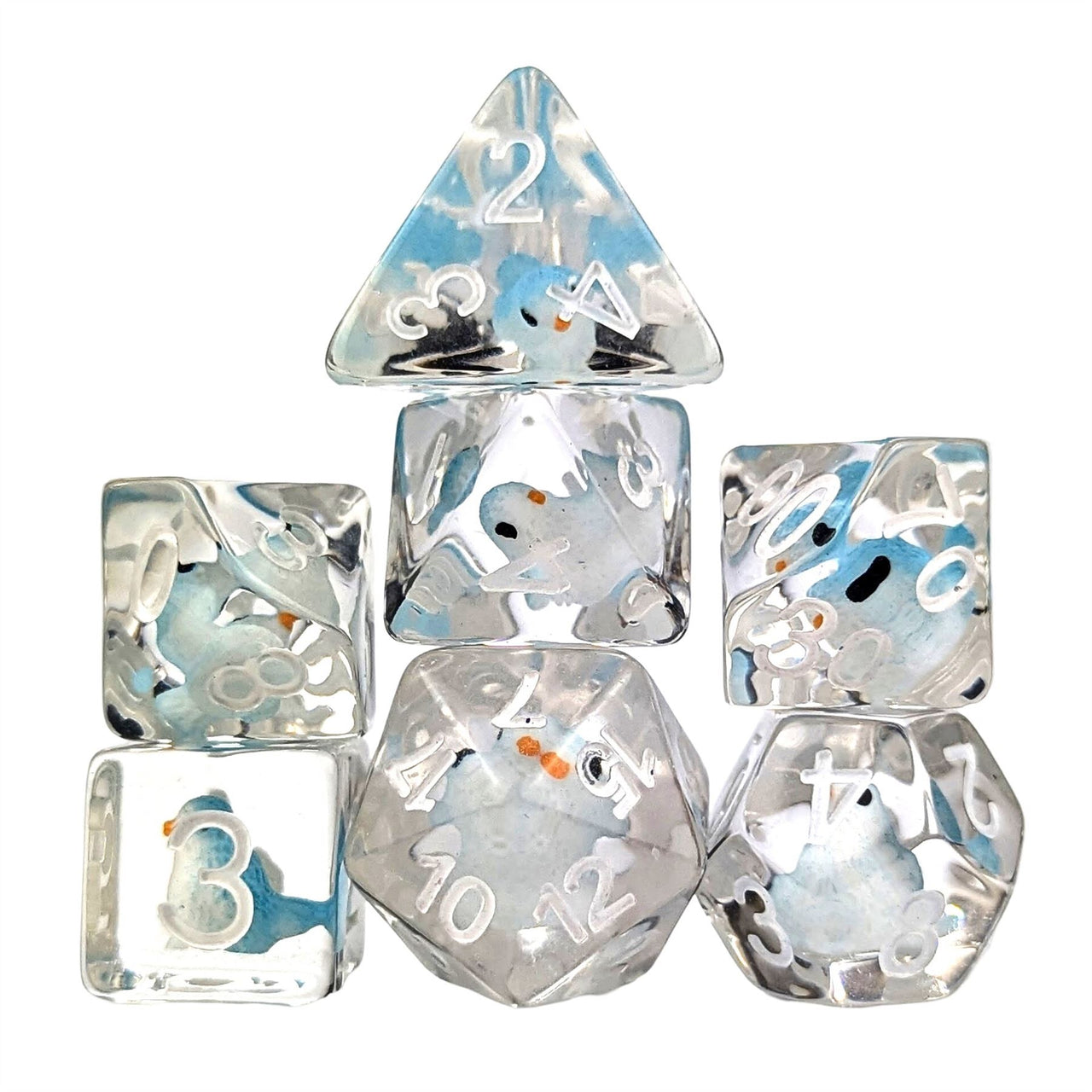 Blue Bird in Clear Resin - 7pcs RPG Full Dice Set