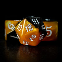 Thumbnail for Blend of Black & Orange Acrylic - 7pcs RPG Full Dice Set Close