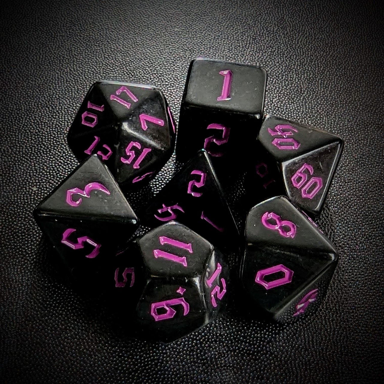 Magenta on Solid Black Acrylic - 7pcs RPG Full Dice Set Top