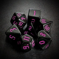 Thumbnail for Magenta on Solid Black Acrylic - 7pcs RPG Full Dice Set Top