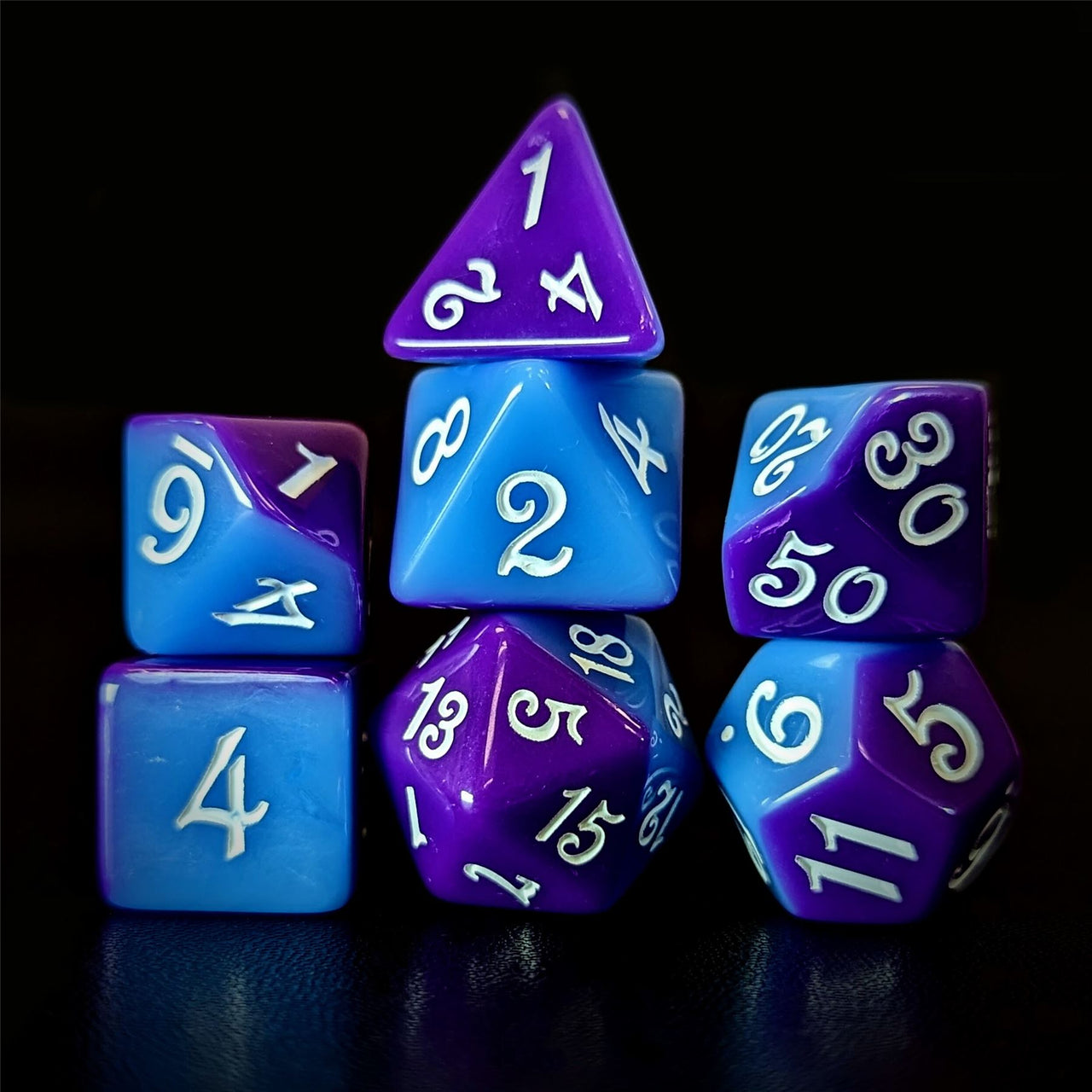 Blend of Blue & Purple Acrylic - 7pcs RPG Full Dice Set Dark Stack