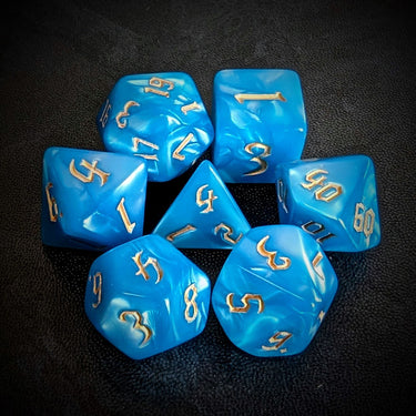 Blue Silk Acrylic - 7pcs RPG Full Dice Set Top