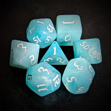 Light Blue Silk Acrylic - 7pcs RPG Full Dice Set Top