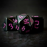 Thumbnail for Magenta on Solid Black Acrylic - 7pcs RPG Full Dice Set Close