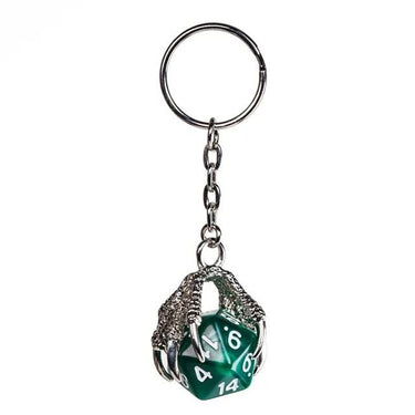 Silver & Green Acrylic in Metal Claw - D20 Keyring