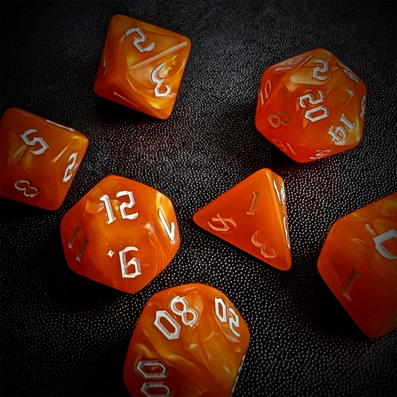 Orange Silk Acrylic - 7pcs RPG Full Dice Set Scatter