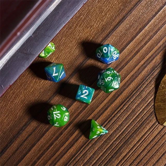 Blend of Blue & Green Acrylic - 7pcs RPG Mini Dice Set