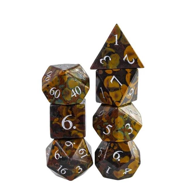 Brown Camouflage Jasper Gemstone - 7pcs RPG Dice Set