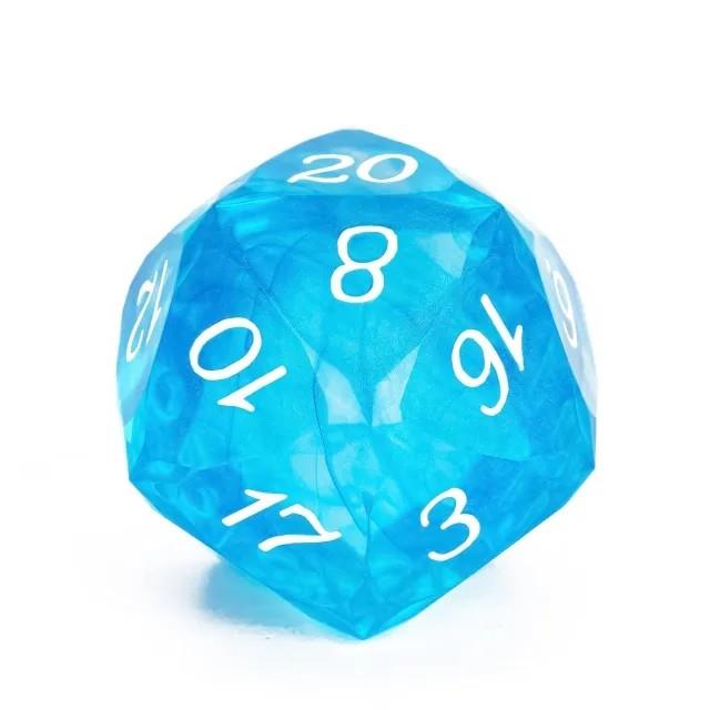 D20 Dice Sharp 30mm Facet Swirl White Font Blue