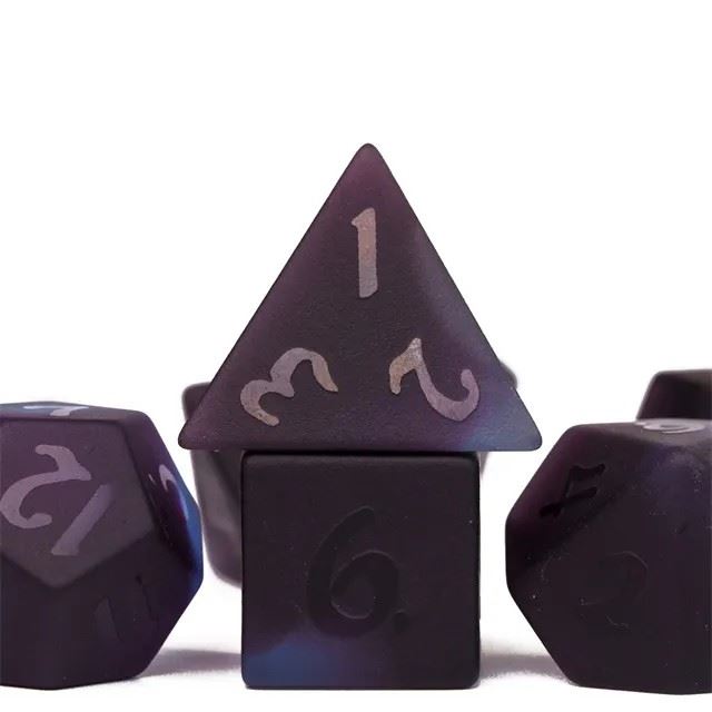 Frosted Purple and Black Glass - 7pcs RPG Dice Set