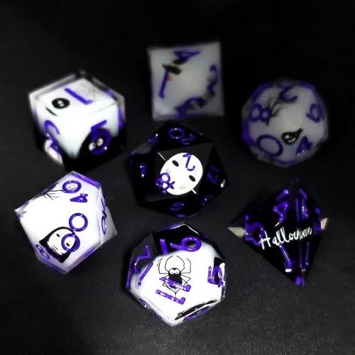 7pcs Dice Sharp Filled Halloween Purple Font Black White
