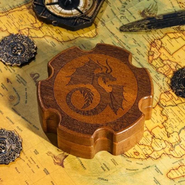 Dragon on Sapele Wood with 7 Slots -  Magnetic Cog Dice Storage