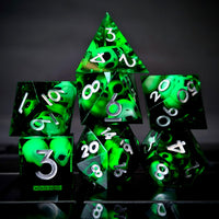 Thumbnail for Skull in Green Filled Sharp Resin - 7pcs RPG Dice Set