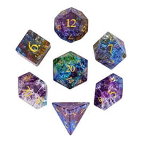 Thumbnail for 7pcs Dice Gem Glass Gold Font Cracked Blue Purple (UD)