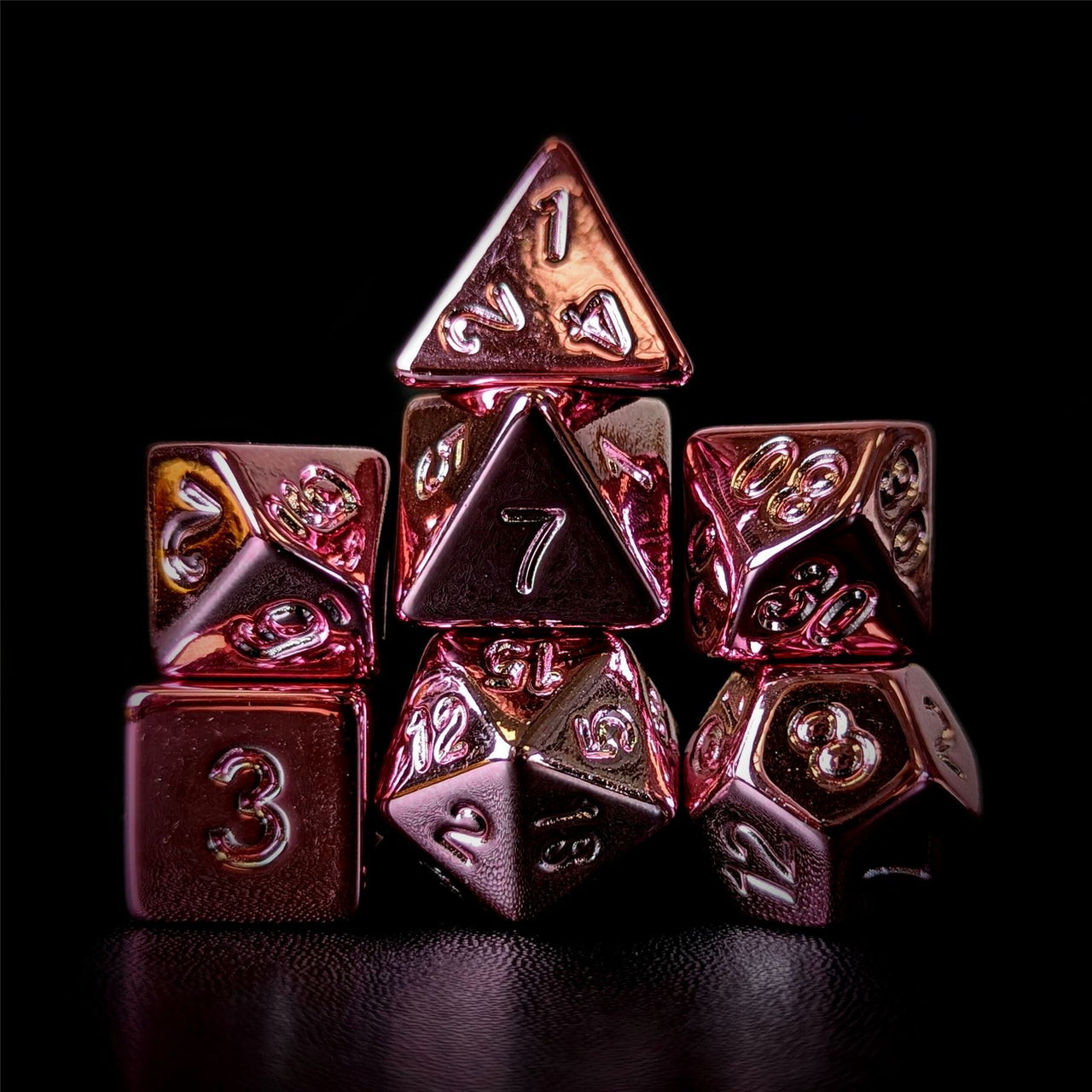 Pink Metallic Acrylic - 7pcs RPG Dice Set