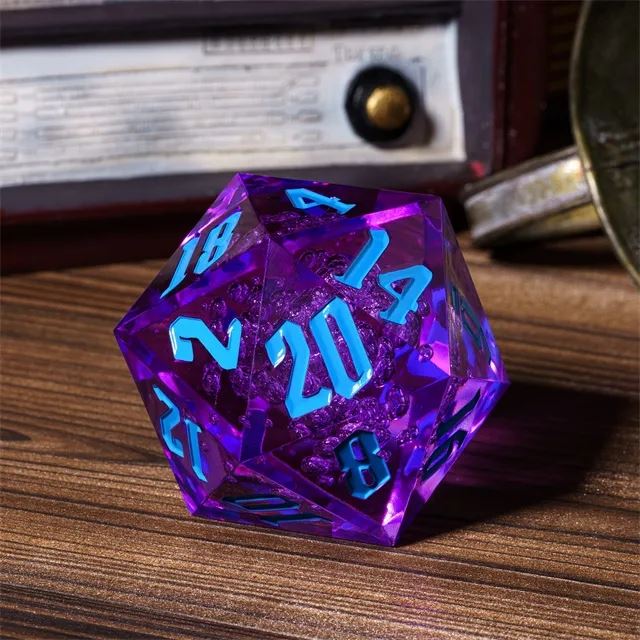 Bubbles in Clear & Purple Sharp Acrylic - D20 RPG Dice