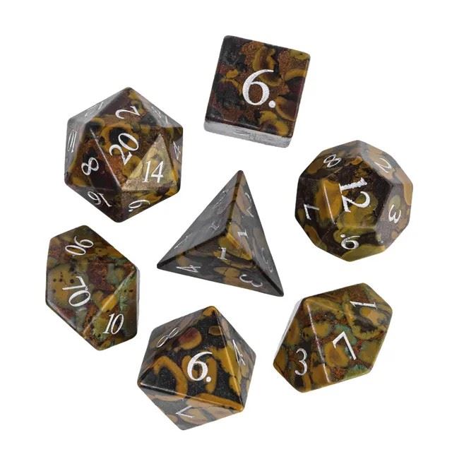 Brown Camouflage Jasper Gemstone - 7pcs RPG Dice Set