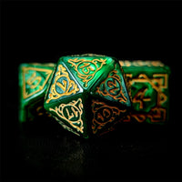 Thumbnail for Gold Vines on Green Acrylic - 7pcs RPG Full Dice Set Close