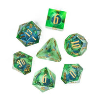 Thumbnail for Blue Glitter in Green & Clear Liquid Filled Sharp Resin - 7pcs RPG Dice Set